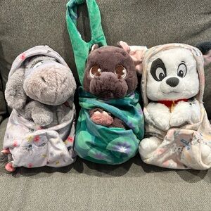Disney Stuffed Animals Set - Eeyore, hippo, dalmatian